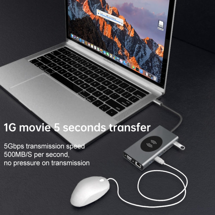 Basix T15 15 in 1 USB-C / Type-C to HDMI + VGA + USB 3.0x4 + USB 2.0x3 + SD + TF + RJ45 + PD + 3.5 Audio + 10W Converter