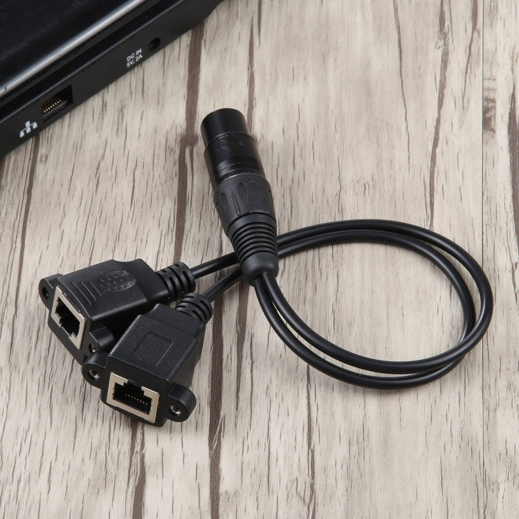 3-pin XLR Female to 2 x RJ45 Female Ethernet LAN Network Extension Cable, Cable Length: 30cm(Black)