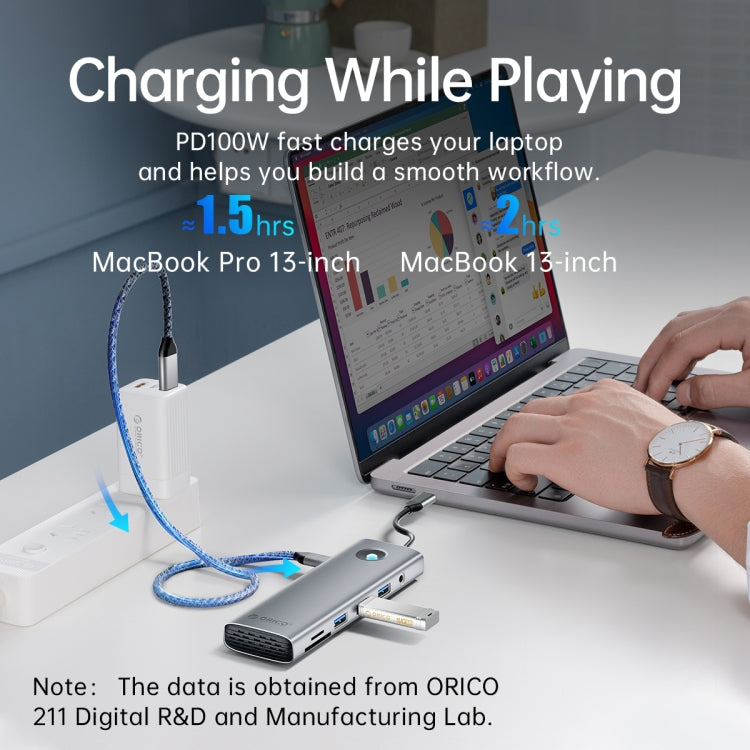 ORICO PW11-9P Type-C / USB-C 8-in-1 5Gbps Multifunction Docking Station(Silver)