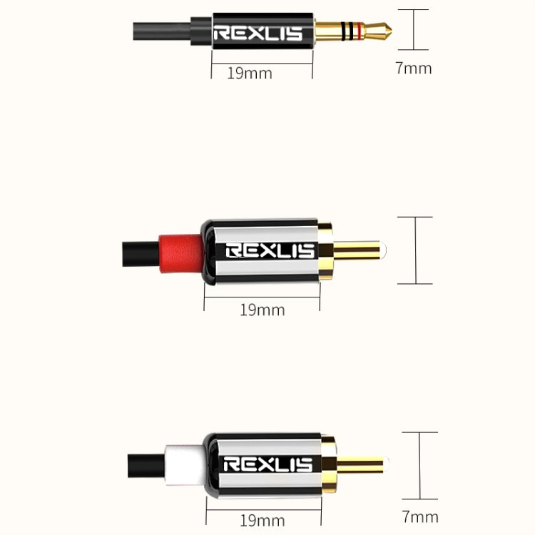 REXLIS 3635 3.5mm Male to Dual RCA Gold-plated Plug Black Cotton Braided Audio Cable for RCA Input Interface Active Speaker, Length: 1m
