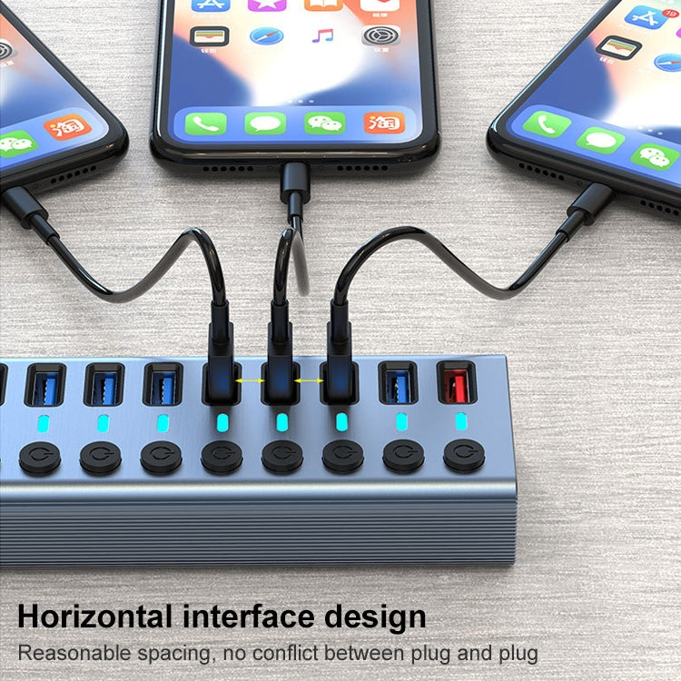 11 in 1 USB 3.0 HUB Splitter with Independent Switch & 12V 4A Power Supply, 11 USB 3.0