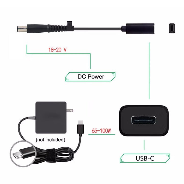 DP USB-C / Type-C to 7.4 x 0.6mm Power Adapter Charger Cable for HP, 2.4 x 0.6mm