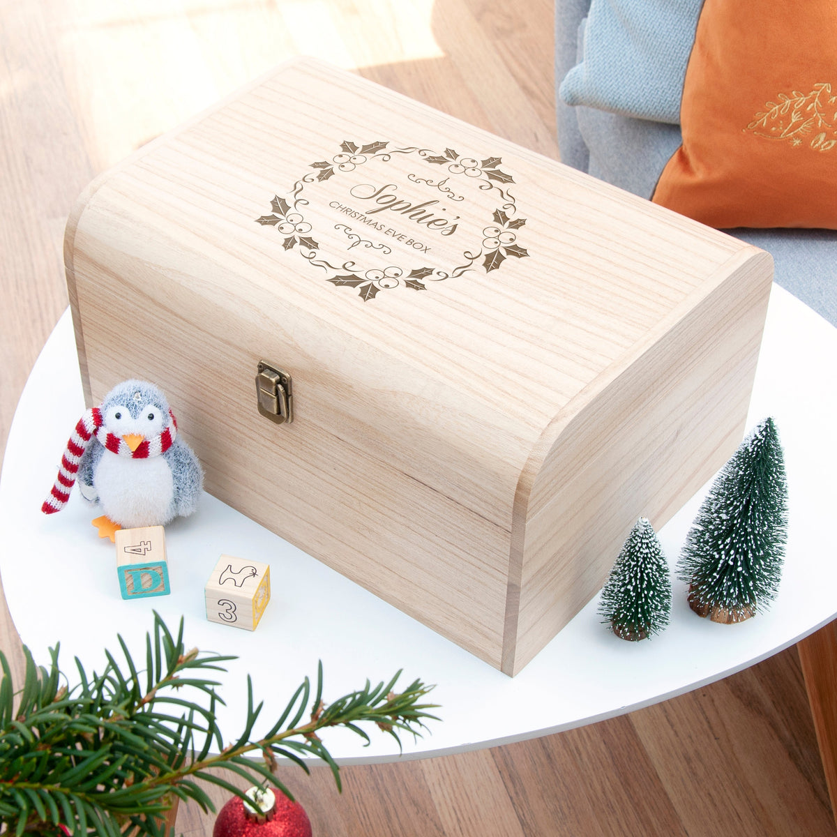 Personalised Christmas Eve Chest With Mistletoe Wreath