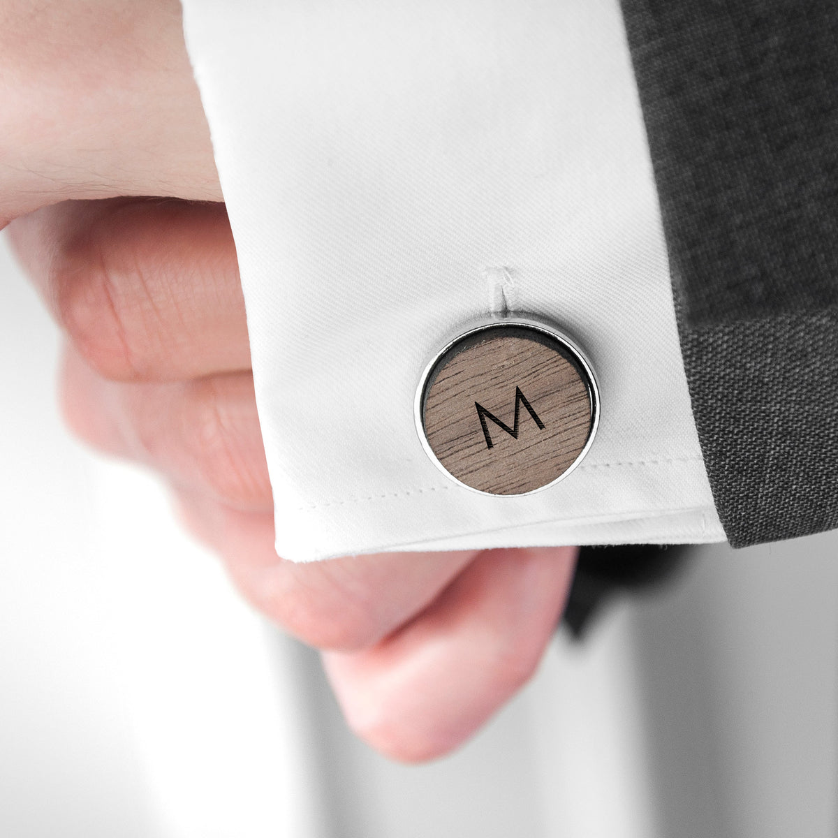 Monogrammed Engraved Round Walnut Cufflinks