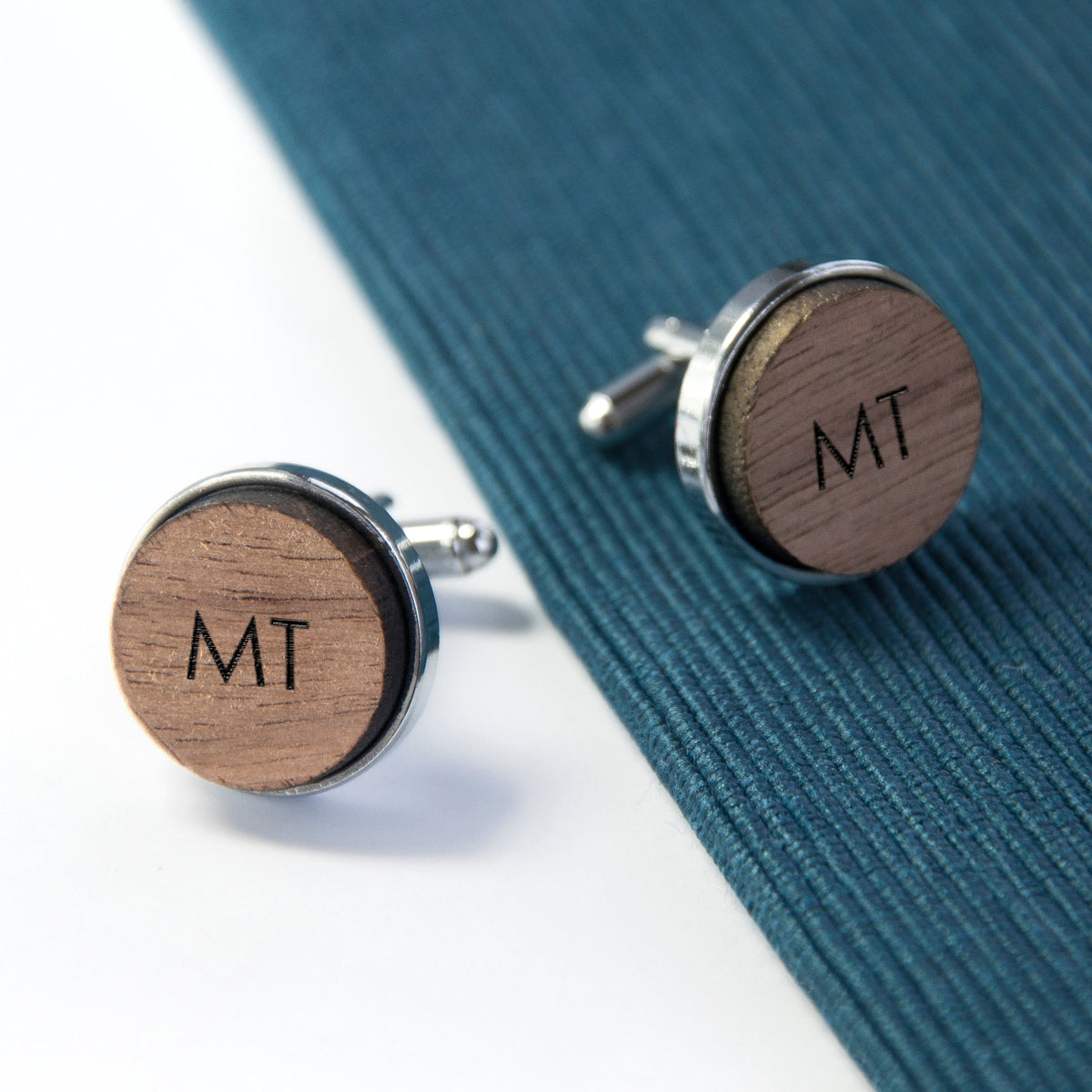 Monogrammed Engraved Round Walnut Cufflinks