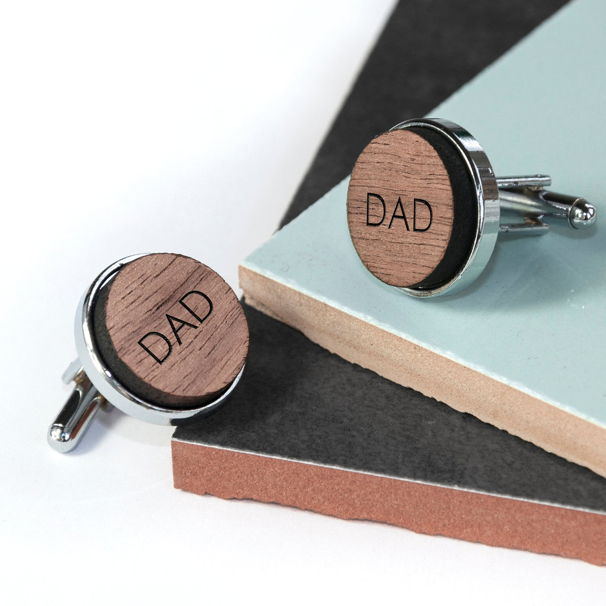 Monogrammed Engraved Round Walnut Cufflinks