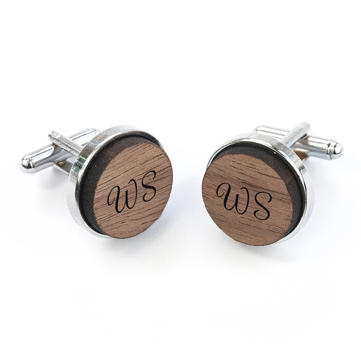 Monogrammed Engraved Round Walnut Cufflinks