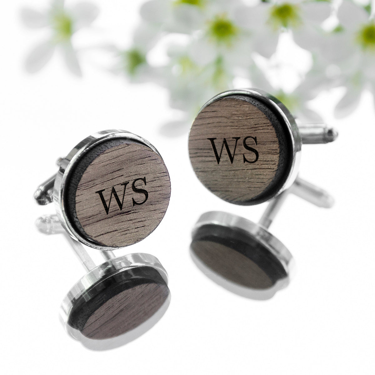 Monogrammed Engraved Round Walnut Cufflinks