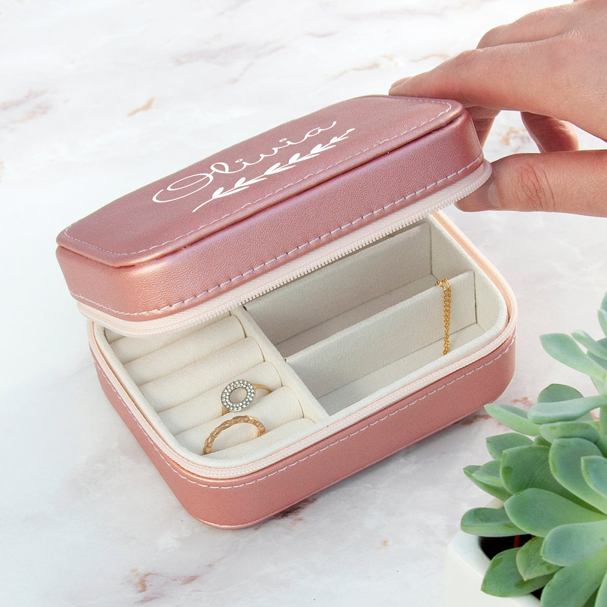 Personalised Wreath Pink Travel Jewellery Case