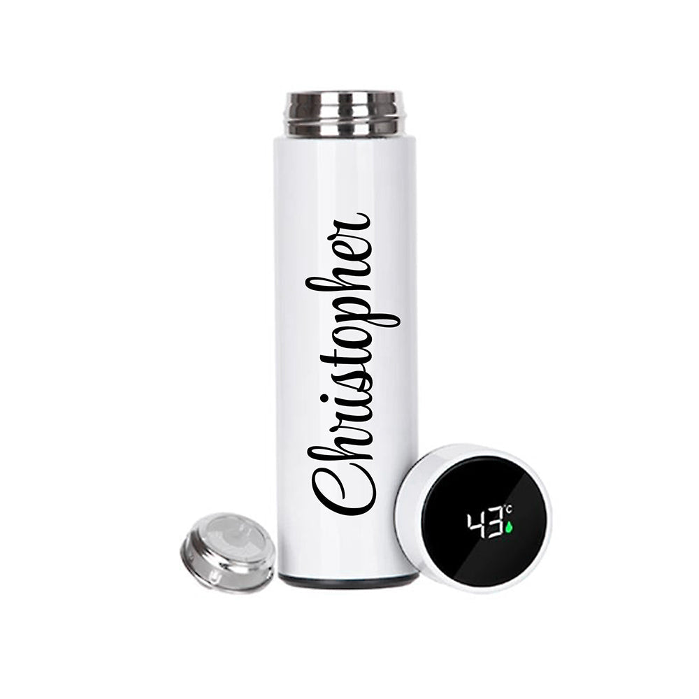Personalised Thermos With Temperature Display In Black