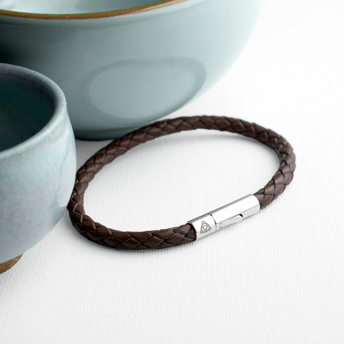 Personalised Men's Celtic Trinity Capsule Leather Bracelet