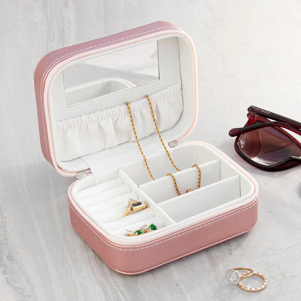 Customisable Pink Metallic Moon and Stars Jewellery Case