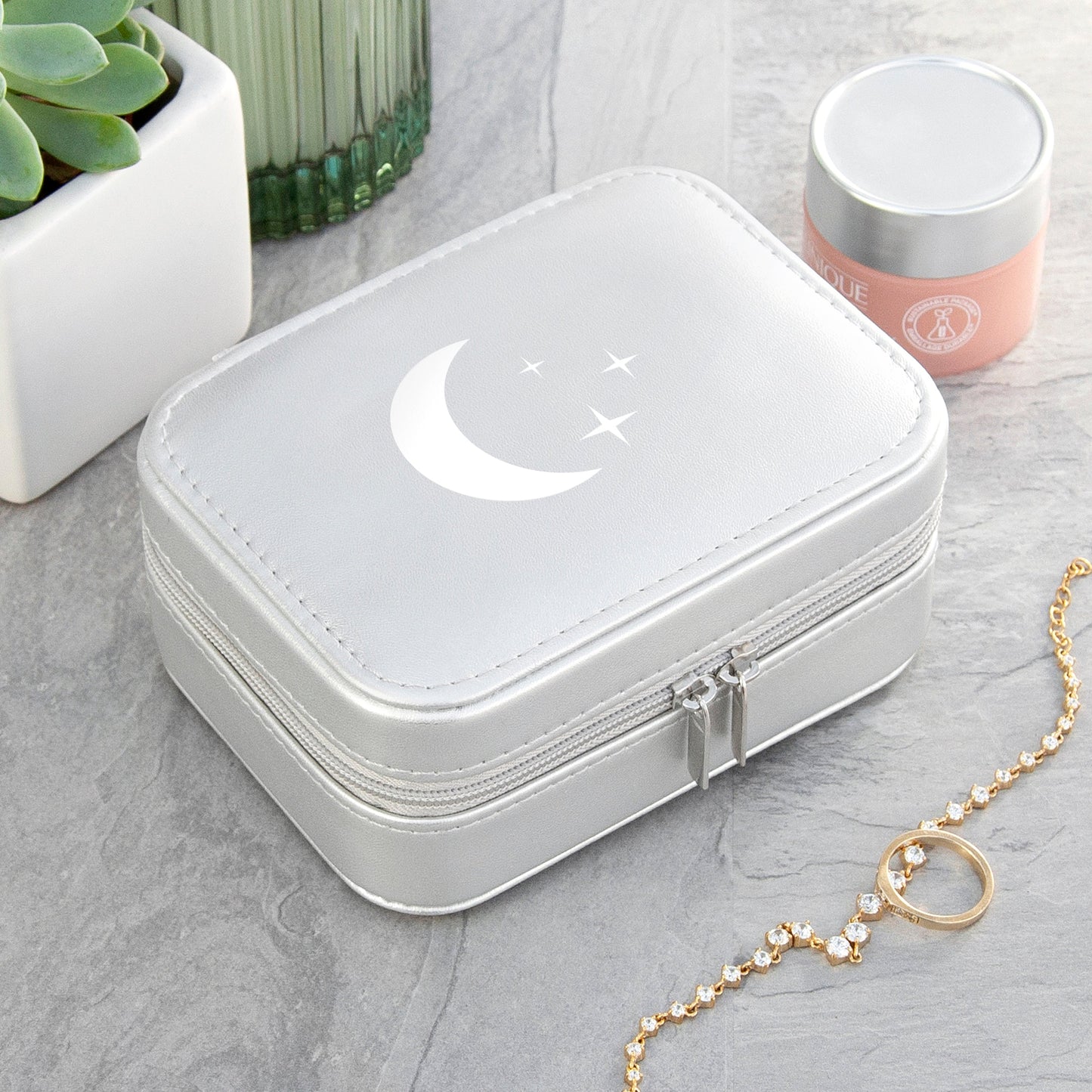 Silver Moon and Stars Jewellery Case