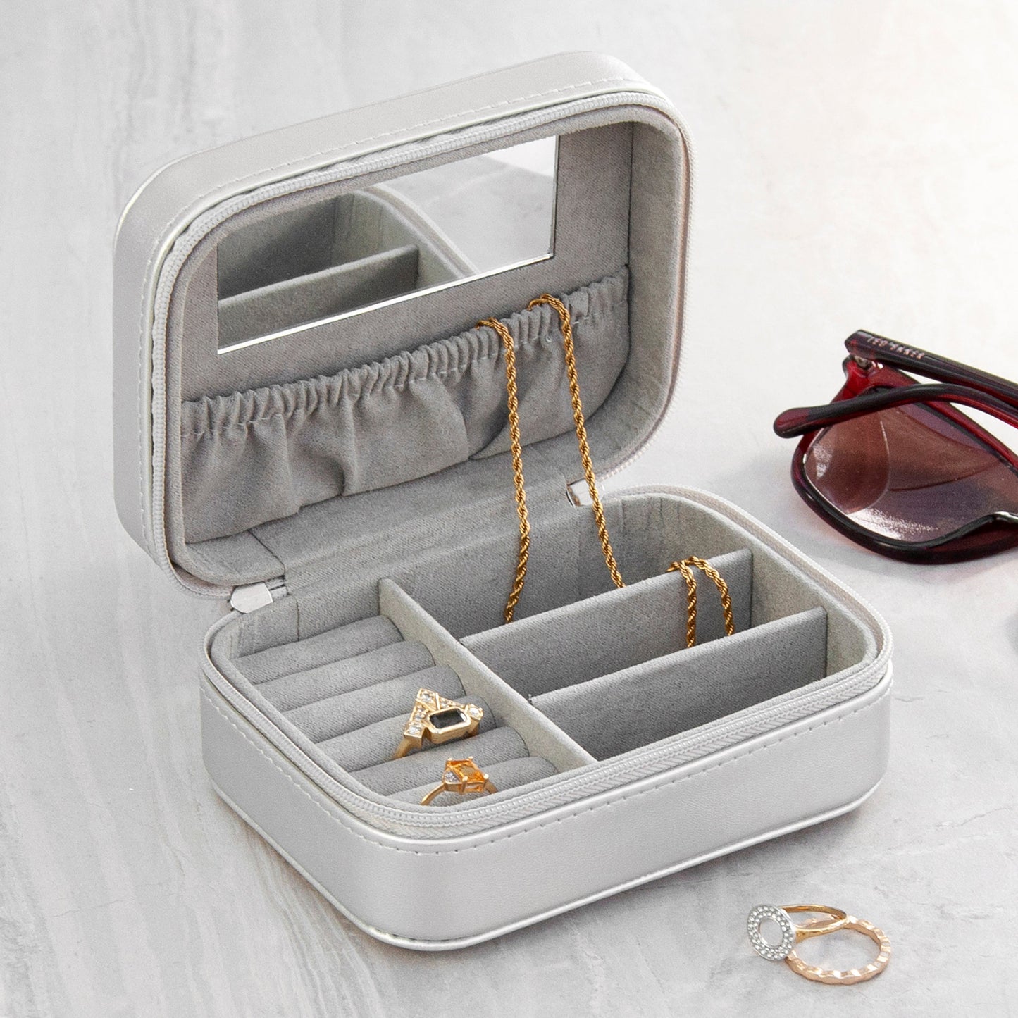 Metallic Silver Sun Jewellery Case