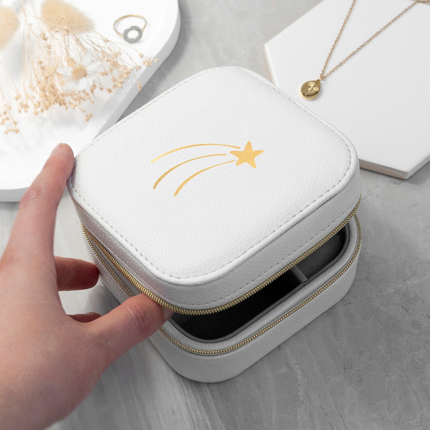 Shooting Star White Square Jewellery Case