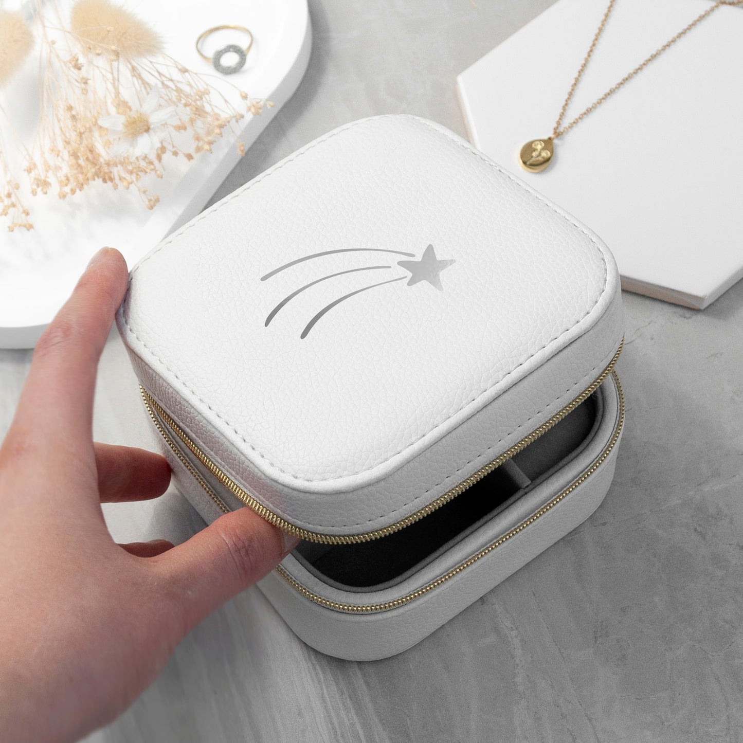 Shooting Star White Square Jewellery Case