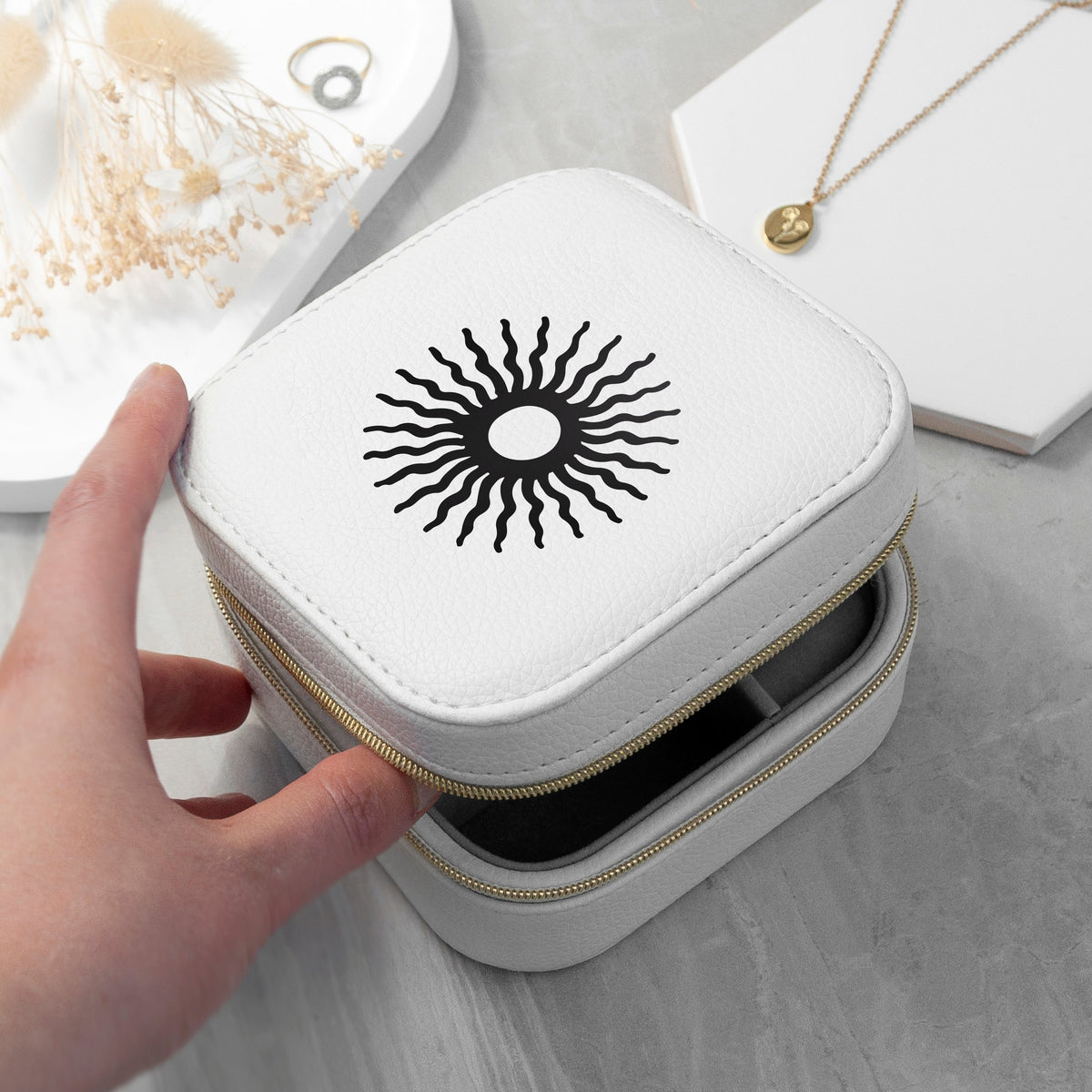 Customisable Sun White Travel Jewellery Case