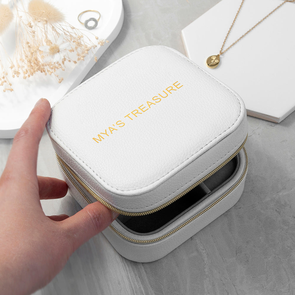 Personalised Bold Message White Travel Jewellery Case