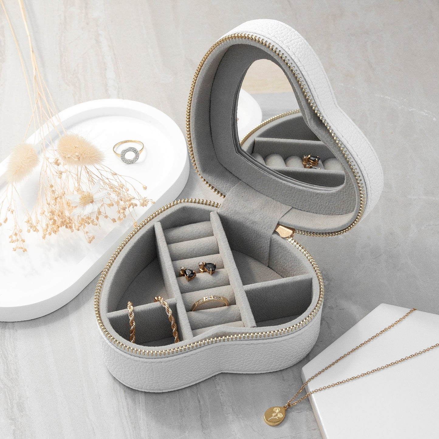 Lunar Phase White Heart Jewellery Case