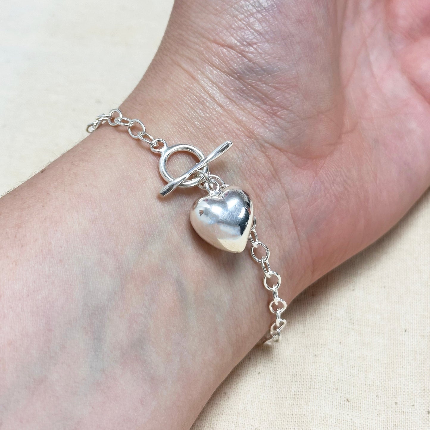 Sterling Silver Chain Bracelet with Heart Charm