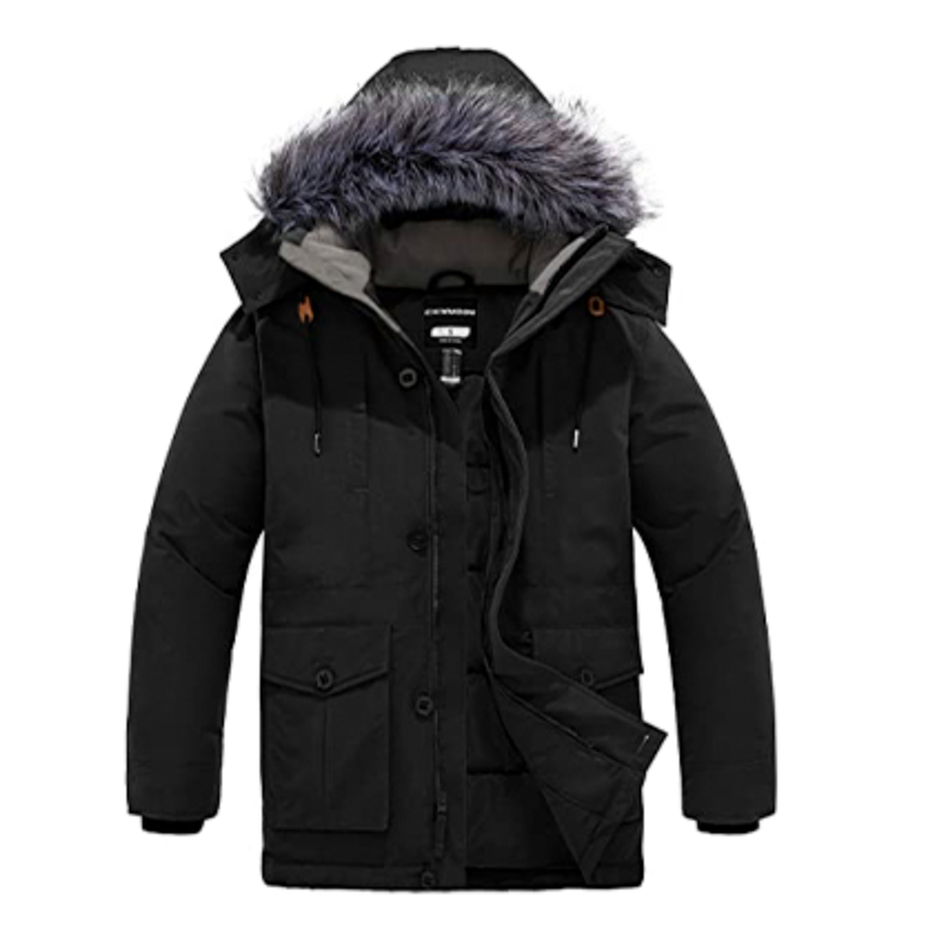 Mens Winter Puffer Coat Warm Windproof Hooded Parka Black Size L CHINMOON
