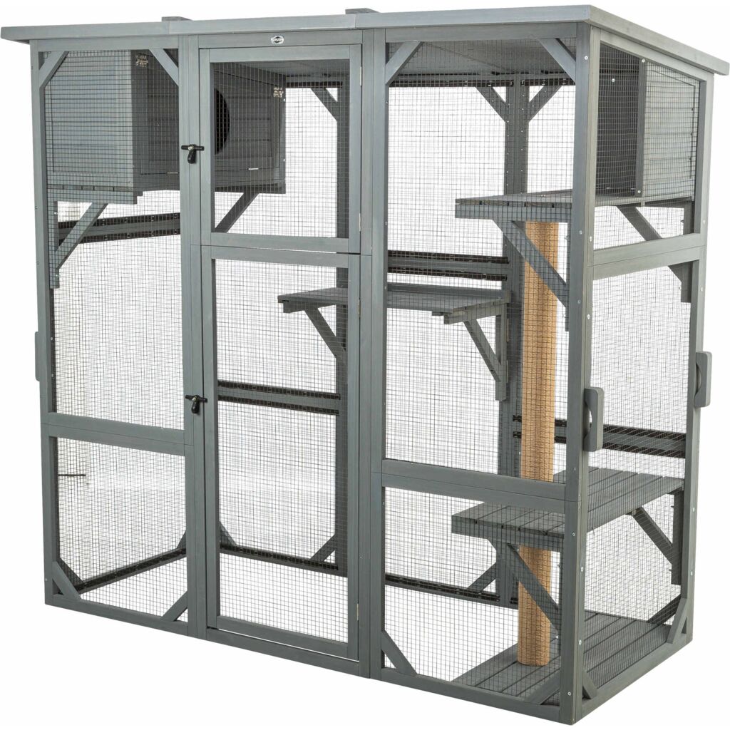 Trixie Outdoor cat enclosure with cave, lying areas and jute post – 181 × 169 × 88 cm, grey