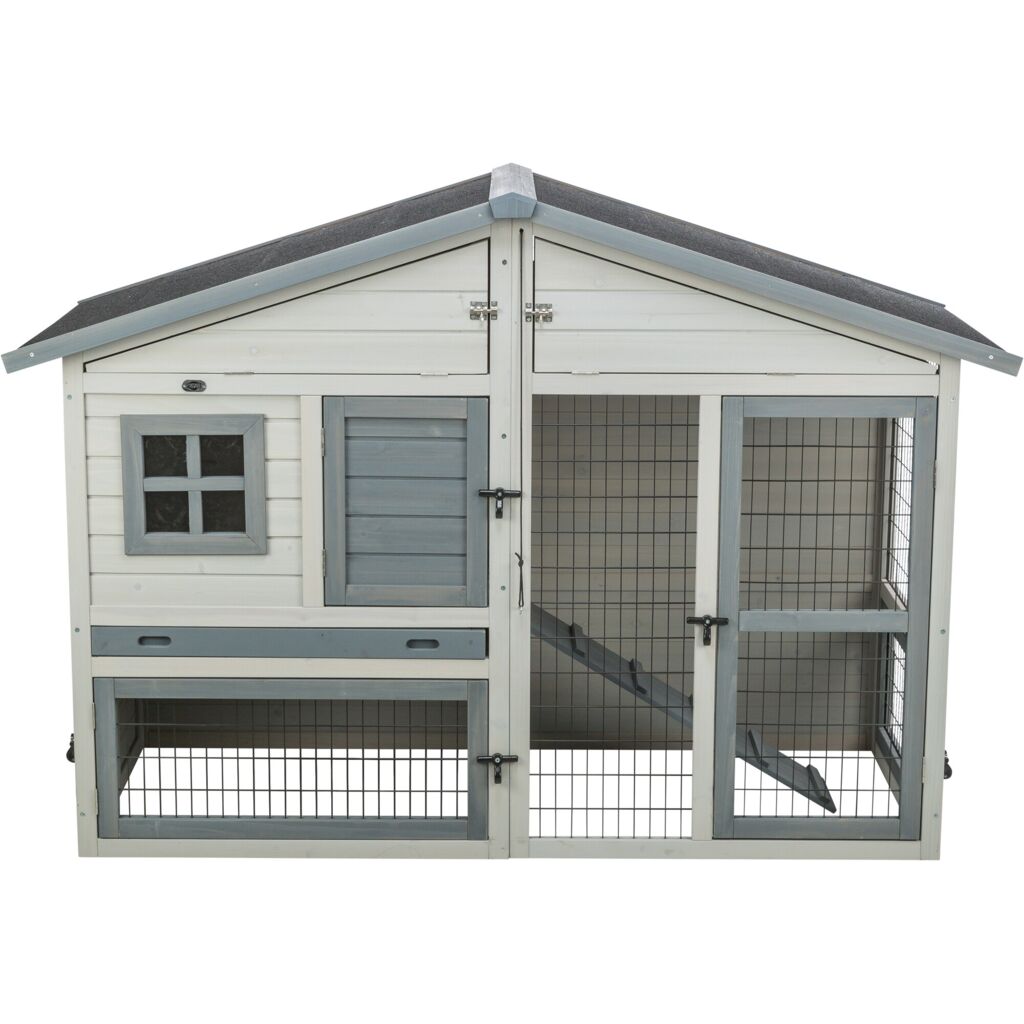 Trixie Small Animal Hutch with Enclosure – 168 × 115 × 75 cm, grey