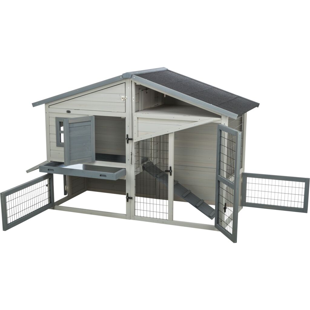 Trixie Small Animal Hutch with Enclosure – 168 × 115 × 75 cm, grey
