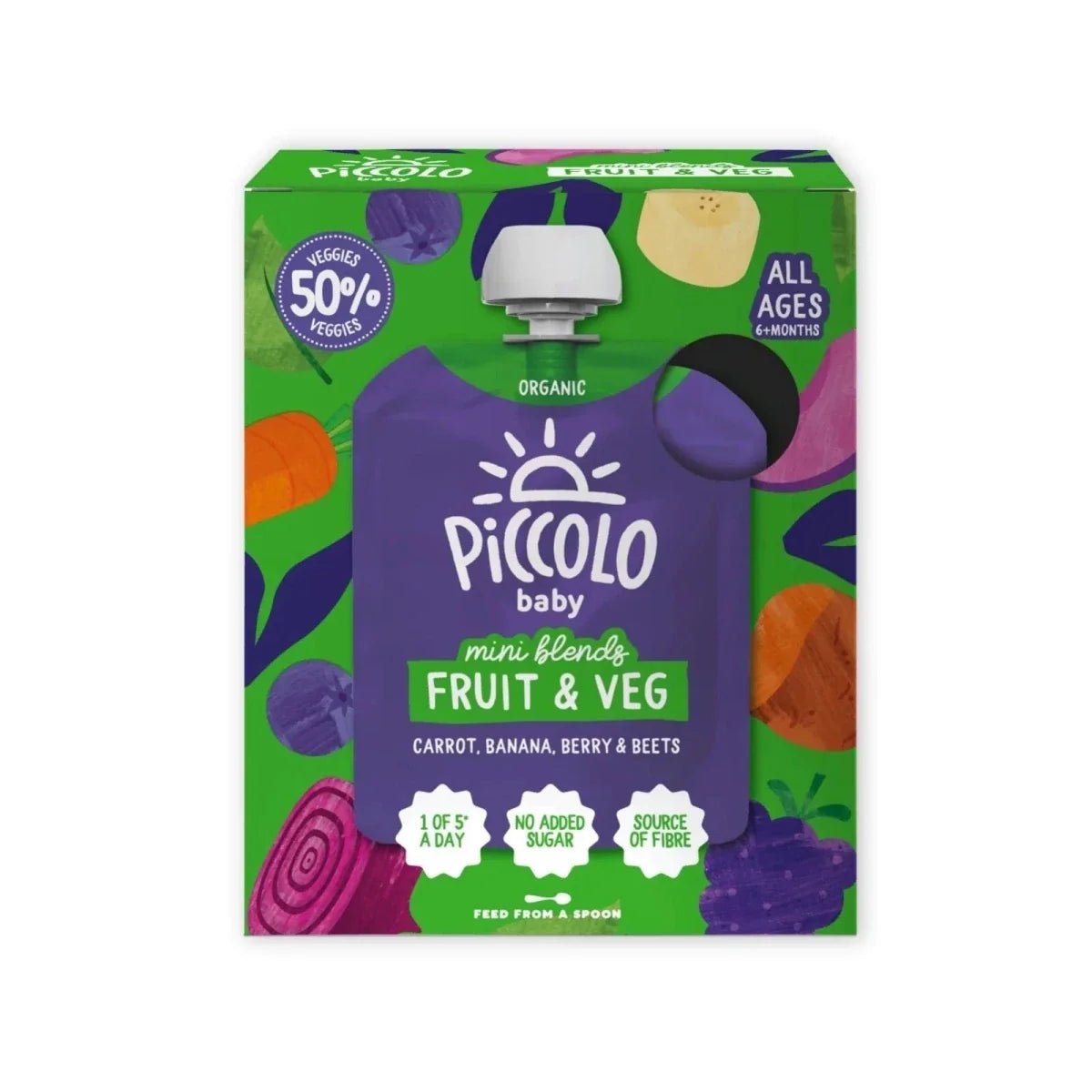 Piccolo Baby Fruit & Veg - Carrot, Banana, Berry & Beets 6+ months 360g (4x90g)