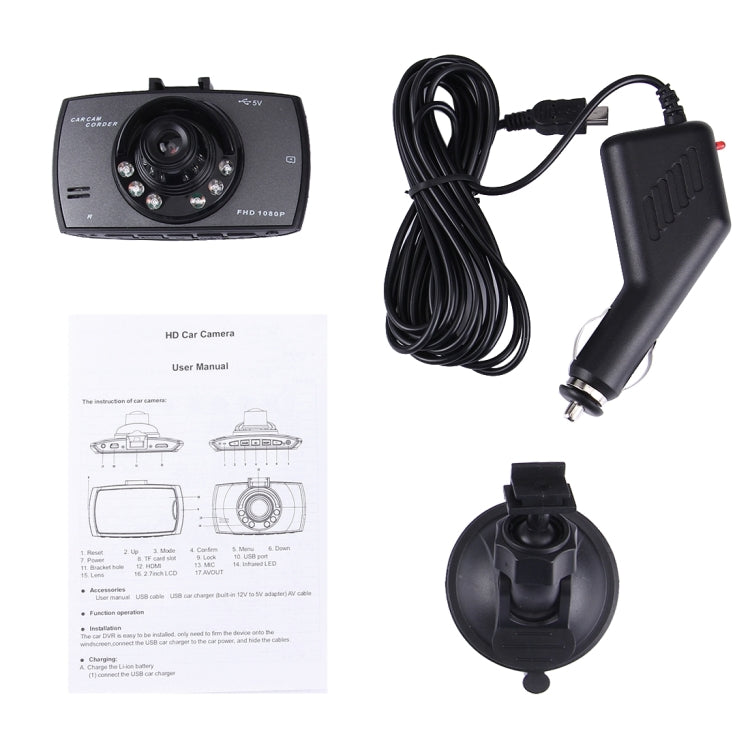 Car DVR Camera 2.7 inch LCD 480P 1.3MP Camera 120 Degree Wide Angle Viewing, Support Night Vision / Motion Detection / TF Card / G-Sensor, 2.7 inch