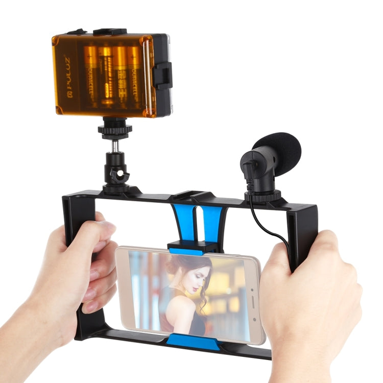 PULUZ 3 in 1 Vlogging Live Broadcast LED Selfie Light Smartphone Video Rig Kits with Microphone + Cold Shoe Tripod Head for iPhone, Galaxy, Huawei, Xiaomi, HTC, LG, Google, and Other Smartphones, 3-in-1, 3-in-1(Red), 3-in-1(US)