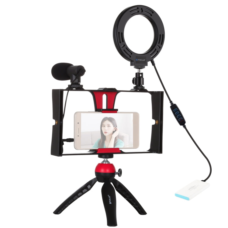 PULUZ 4 in 1 Vlogging Live Broadcast Smartphone Video Rig + 4.7 inch 12cm Ring LED Selfie Light Kits with Microphone + Tripod Mount + Cold Shoe Tripod Head for iPhone, Galaxy, Huawei, Xiaomi, HTC, LG, Google, and Other Smartphones, 4 in 1 Ring LED