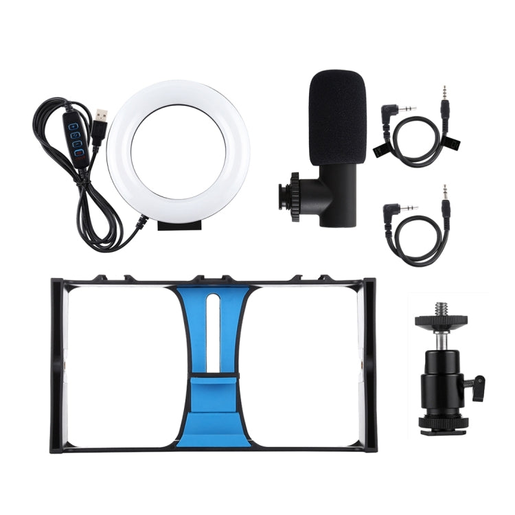 PULUZ 3-in-1 Vlogging Rig with Microphone, 4.7" LED Light, Cold Shoe Tripod for Smartphones (Blue)