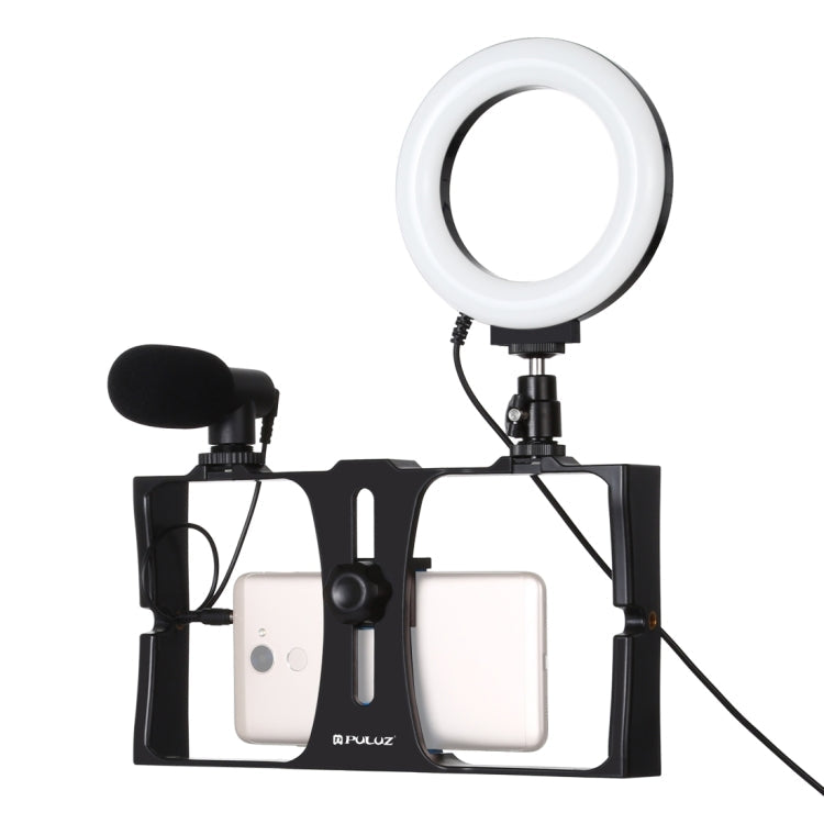 PULUZ 3-in-1 Vlogging Rig with Microphone, 4.7" LED Light, Cold Shoe Tripod for Smartphones (Blue)