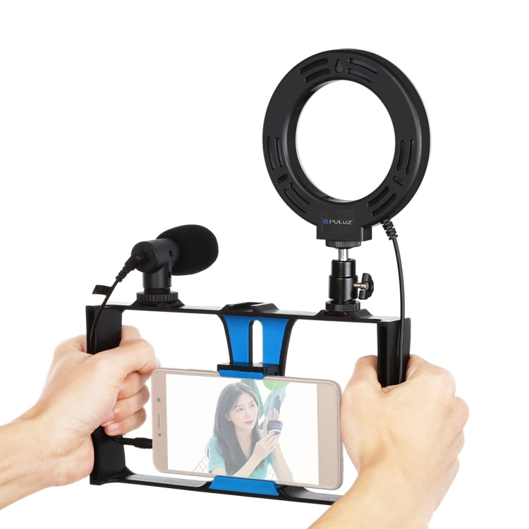 PULUZ 3-in-1 Vlogging Rig with Microphone, 4.7" LED Light, Cold Shoe Tripod for Smartphones (Blue)