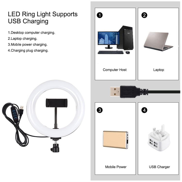 PULUZ 7.9 inch 20cm Light+ Round Base Desktop Holder USB 3 Modes Dimmable Dual Color Temperature LED Curved Light Ring Vlogging Selfie Photography Video Lights with Phone Clamp(Black)