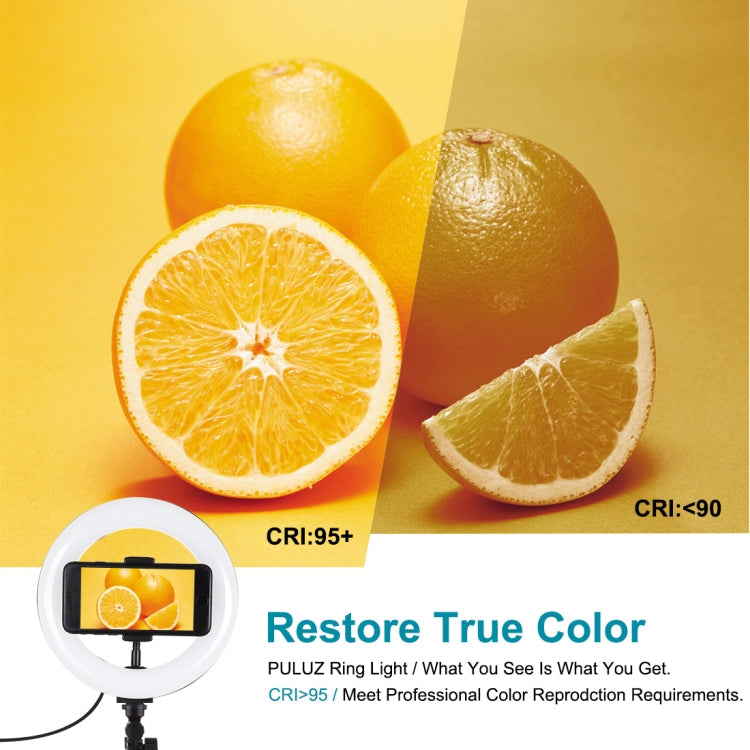 PULUZ 7.9 inch 20cm Ring Curved Light + Desktop Arm Stand USB 3 Modes Dimmable Dual Color Temperature LED Vlogging Selfie Photography Video Lights with Phone Clamp(Black)