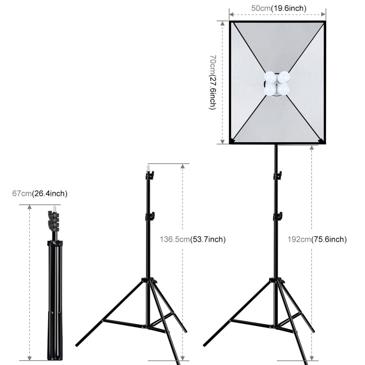 PULUZ Softbox Lighting Kit 2 PCS 50x70cm Professional Photo Studio Photography Light Equipment with 8 x E27 20W E27 Socket Bulb Photography Lighting Kit for Filming Portrait Shooting / Fashion Advertising Photography, 2 PCS 4 x Bulb Kit EU Plug        ...