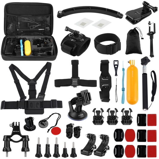PULUZ 50 in 1 Accessories Total Ultimate Combo Kits with EVA Case (Chest Strap + Suction Cup Mount + 3-Way Pivot Arms + J-Hook Buckle + Wrist Strap + Helmet Strap + Extendable Monopod + Surface Mounts ...  for GoPro, Insta360, DJI and Other Action Cameras