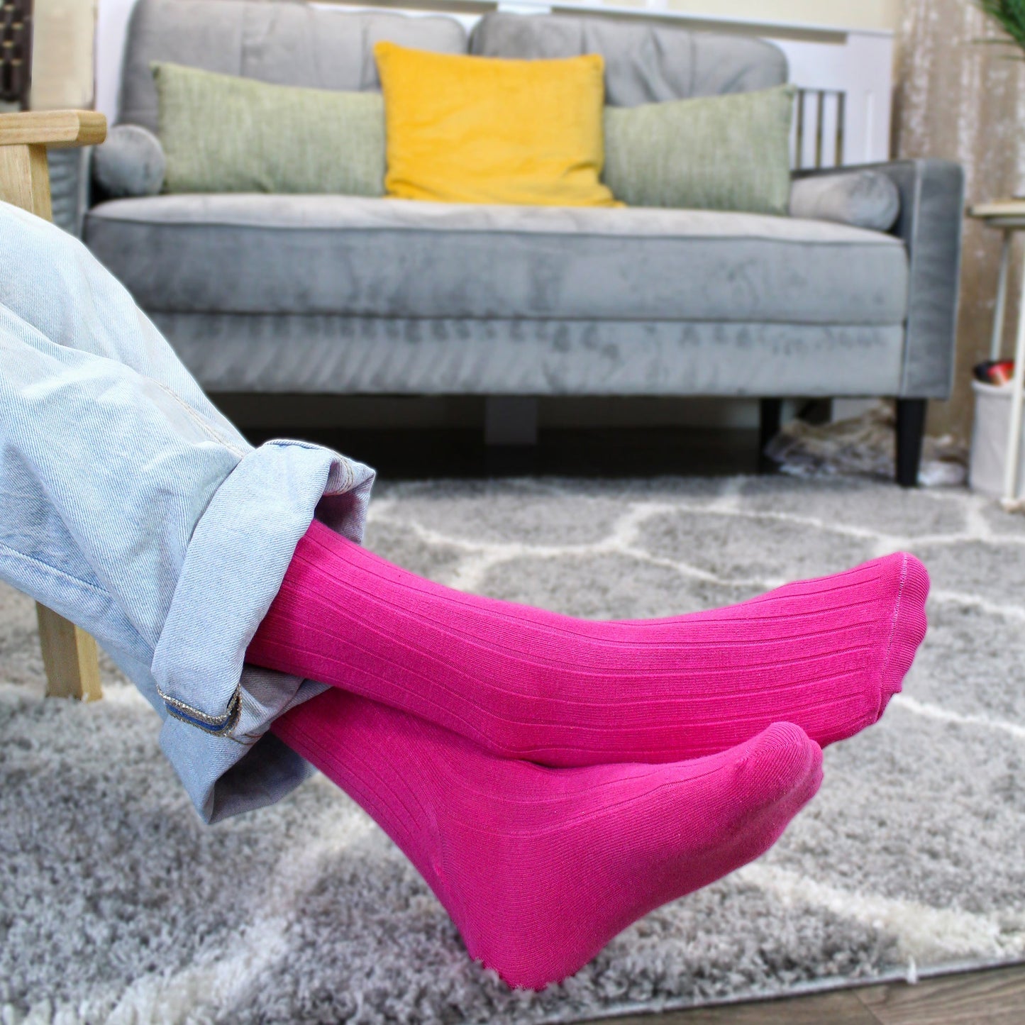 Mens Plain Coloured Cotton Rich Ribbed Dress Socks