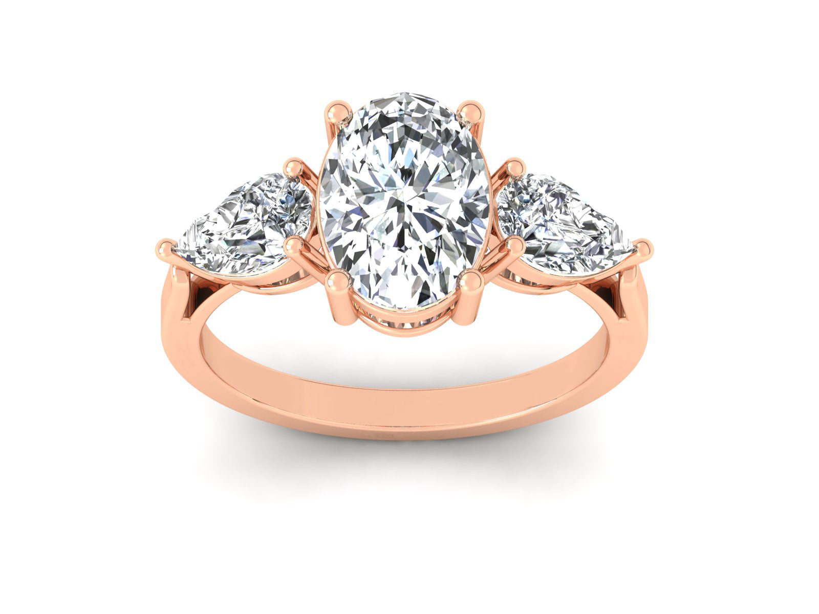 2ct - Oval Diamond with Pears Accent Trinity Ring