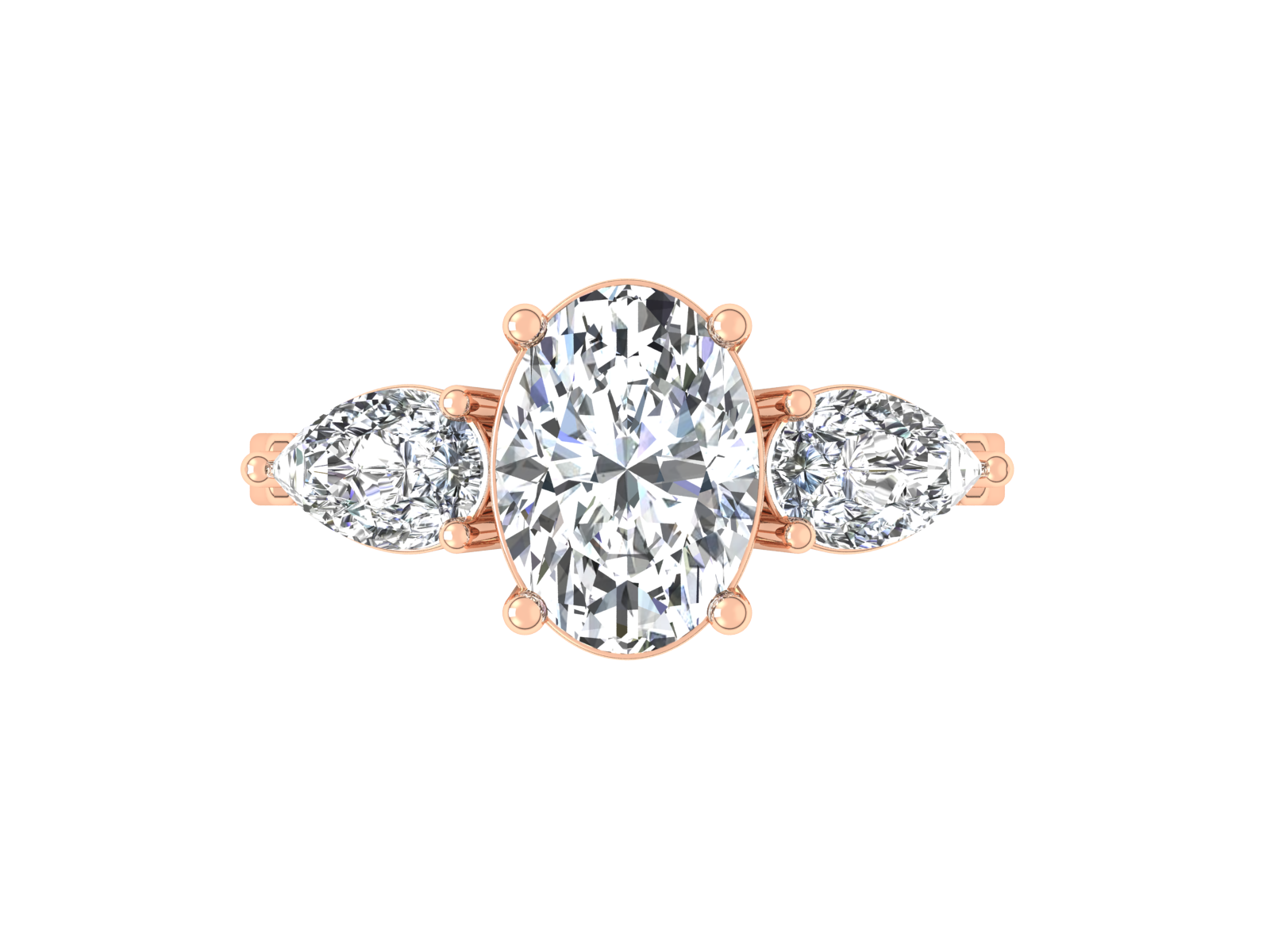 2ct - Oval Diamond with Pears Accent Trinity Ring