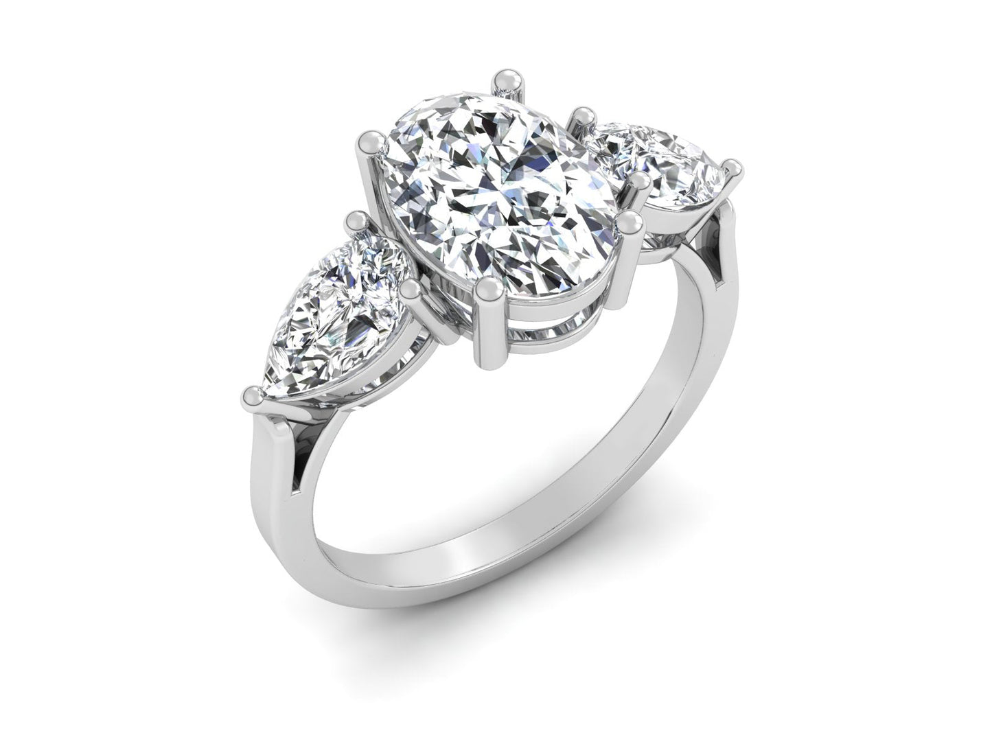 2ct - Oval Diamond with Pears Accent Trinity Ring