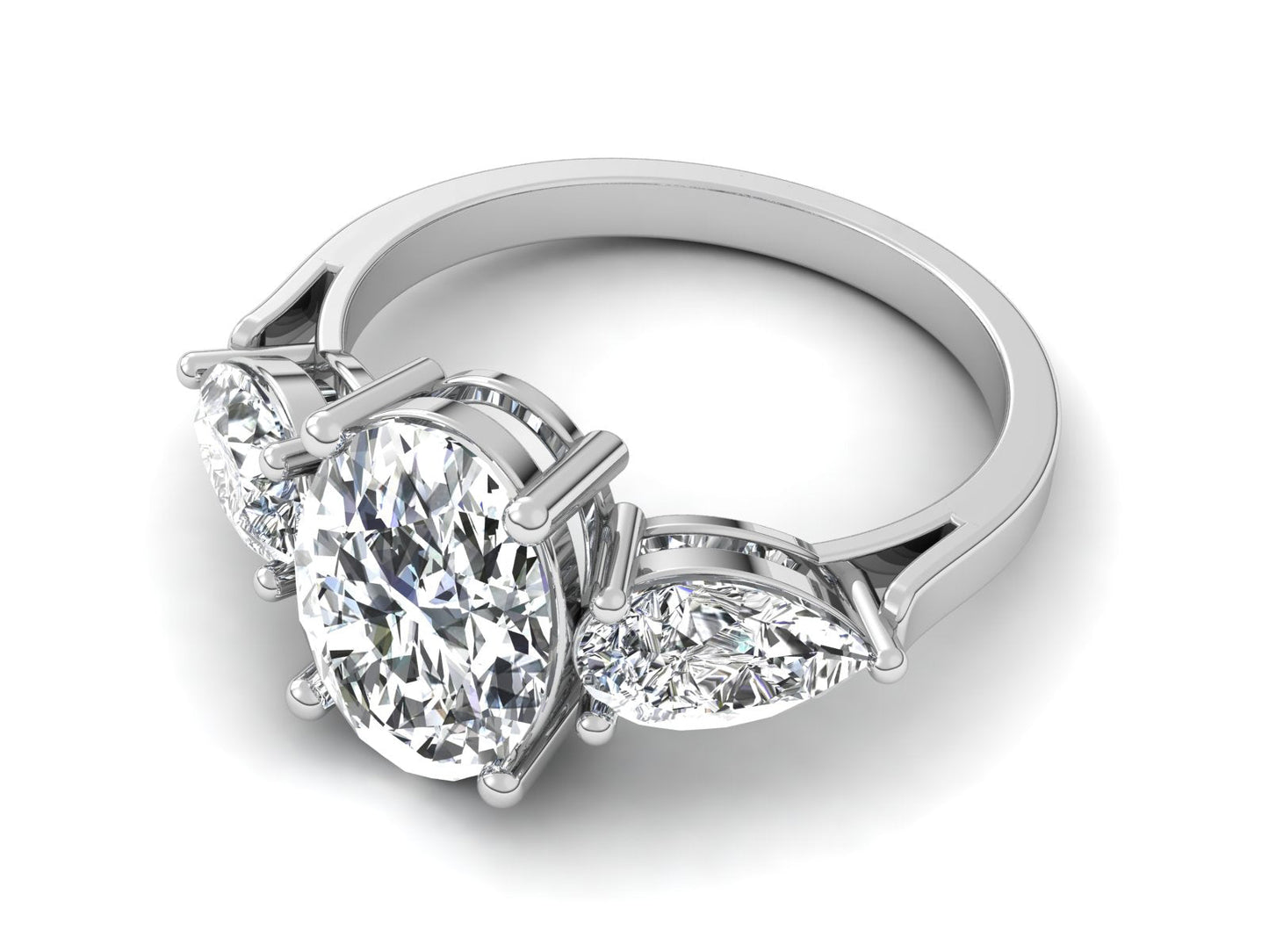 2ct - Oval Diamond with Pears Accent Trinity Ring