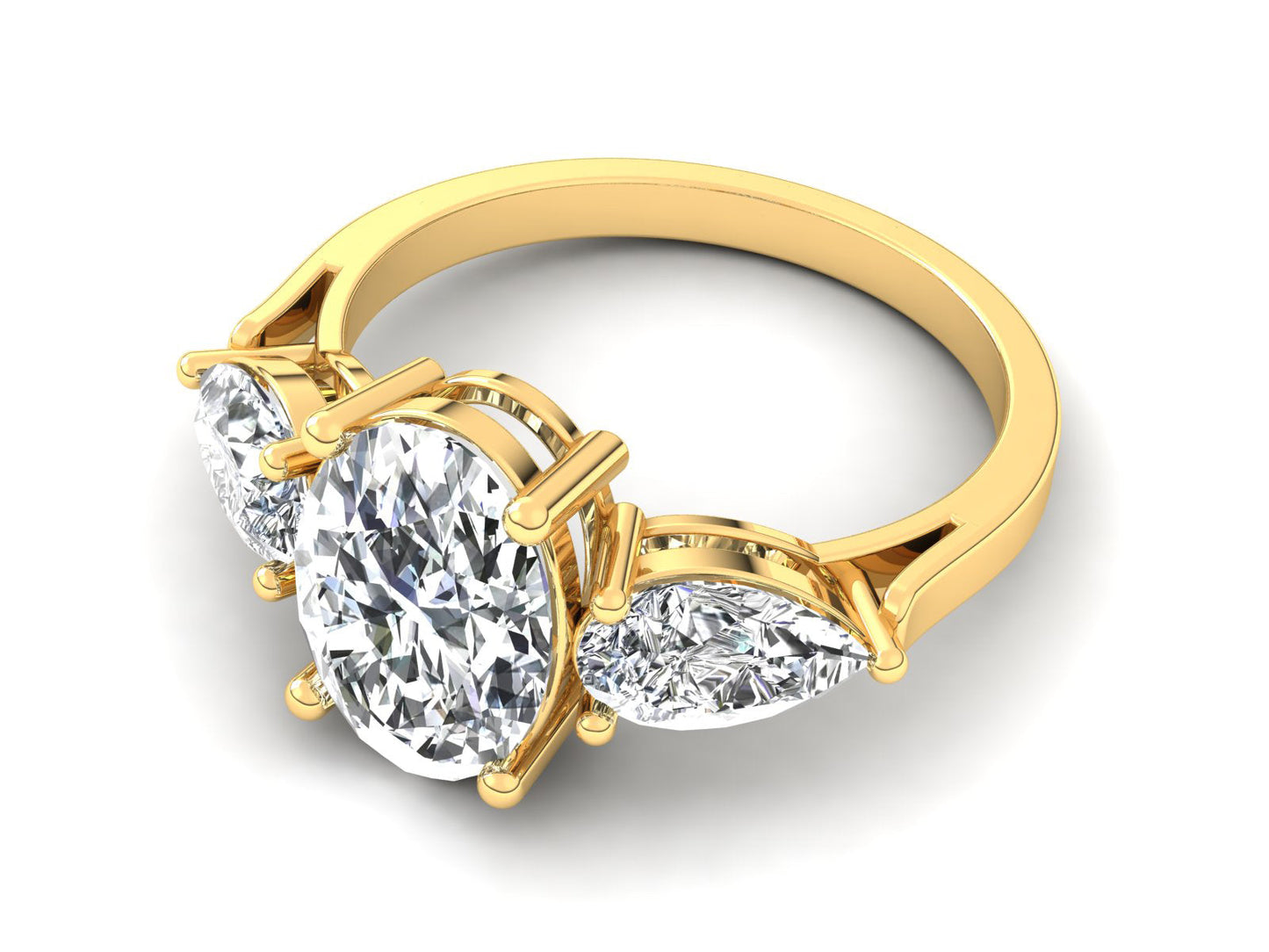 2ct - Oval Diamond with Pears Accent Trinity Ring