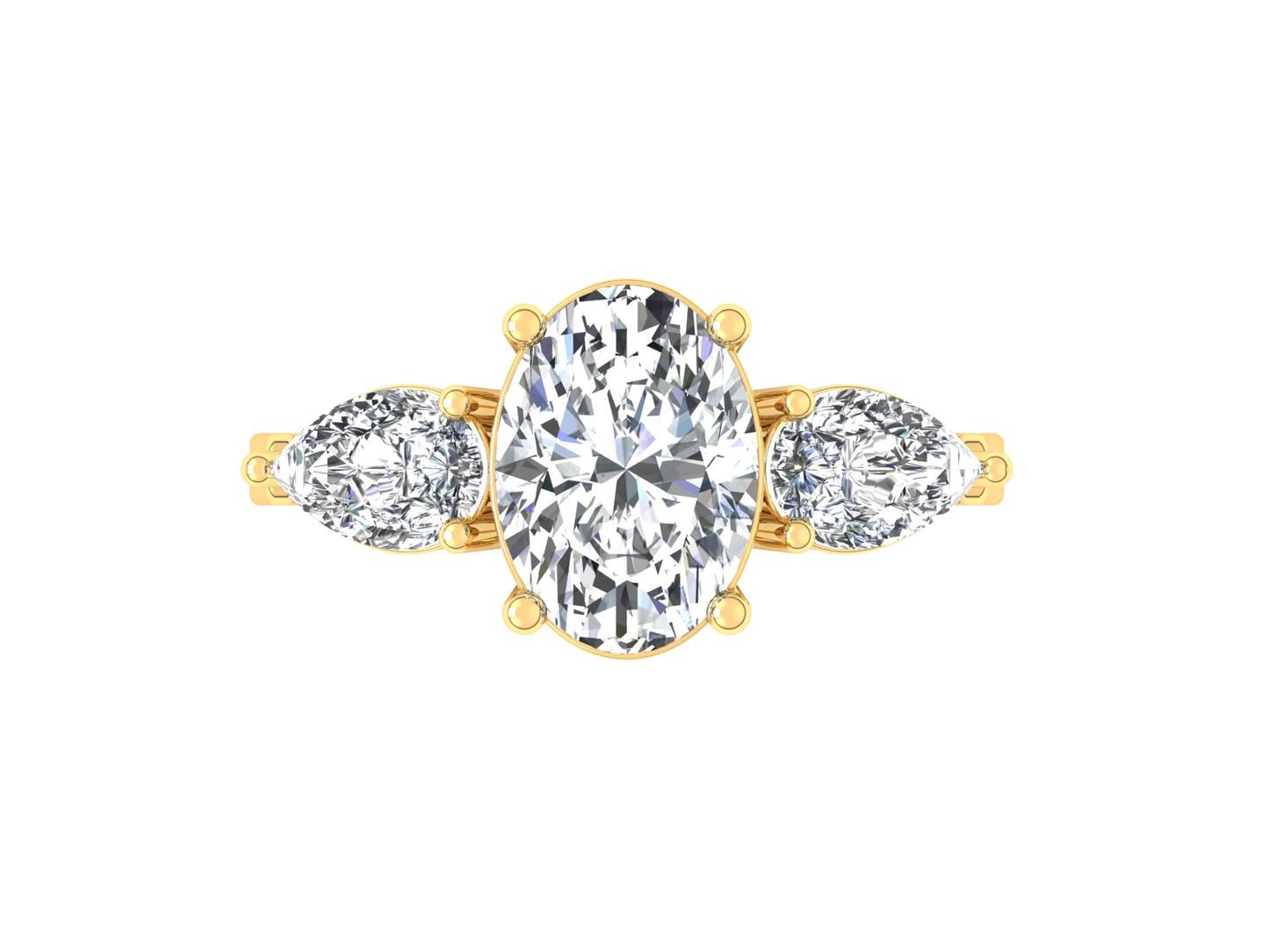 2ct - Oval Diamond with Pears Accent Trinity Ring