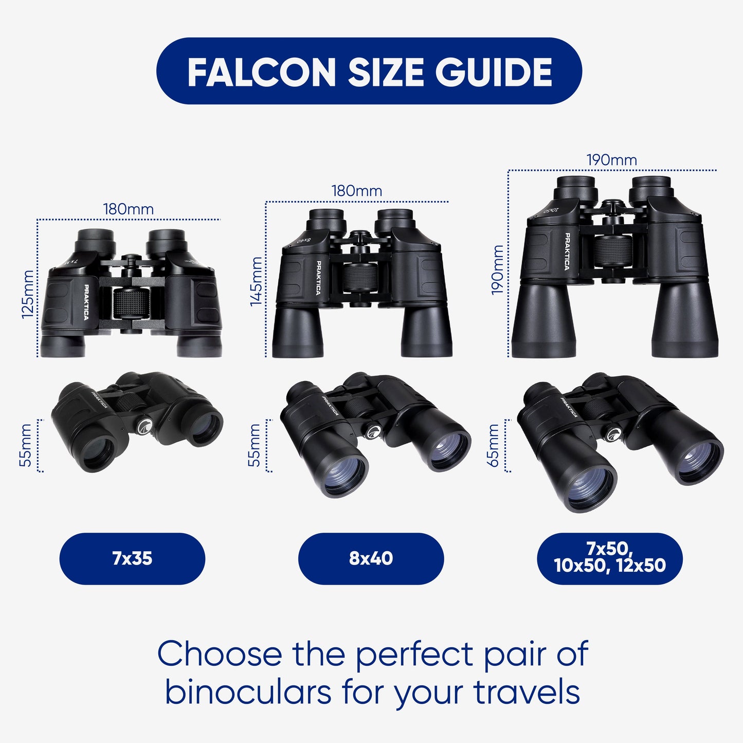 PRAKTICA Falcon 10x50mm Porro Prism Field Binoculars - Black