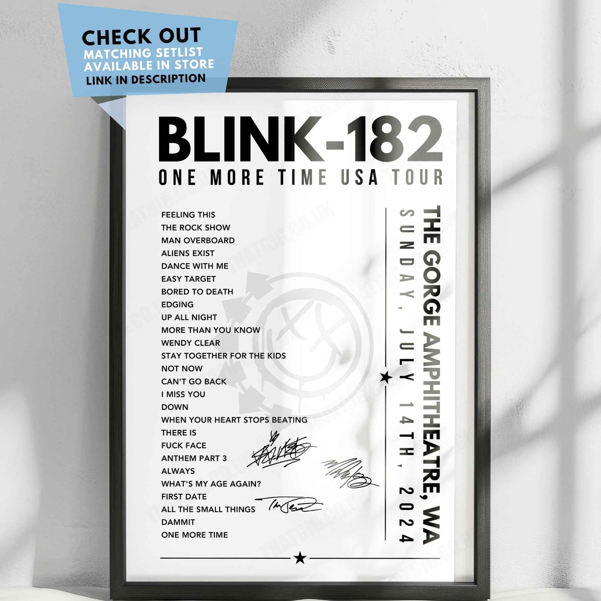 Blink-182 Setlist 11oz Mug - The Gorge Amphitheatre, George - July 14, 2024