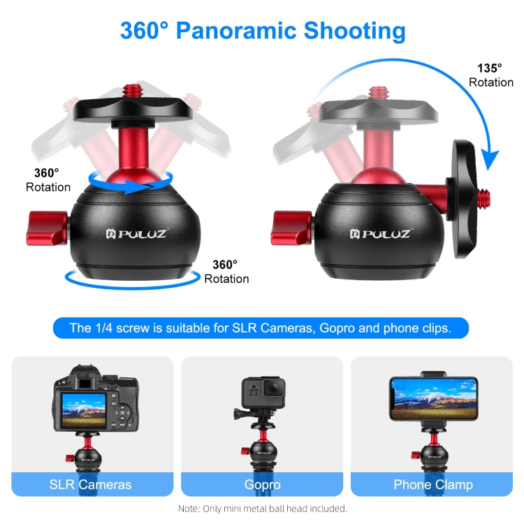PULUZ 360 Degree Panoramic Metal Tripod Ball Head Adapter(Red)