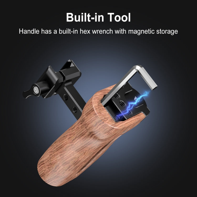PULUZ Universal Slide Quick Release Side Wooden Handle with Cold Shoe Mount for Camera Cage Stabilizer